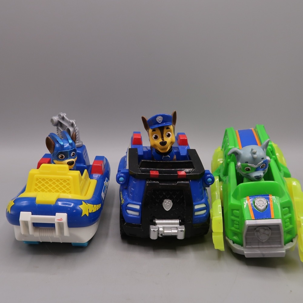Paw Patrol Chase Rocky Pup Figures with Vechicles Cars Toy Lot